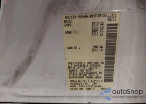 2014 Nissan Altima 2.5 Sv z USA, uszkodzony, nr VIN 1N4AL3AP7EC112914